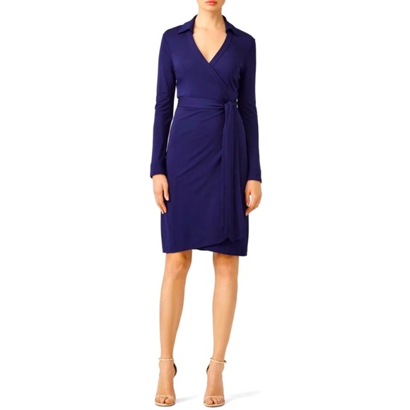 Diane Von Furstenberg Dresses & Skirts - Diane von Furstenberg V-Neck Long Sleeve Wrap Dress - Navy Blue - Size 10